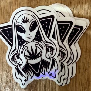 Sticker Alien Cannabis Holografico